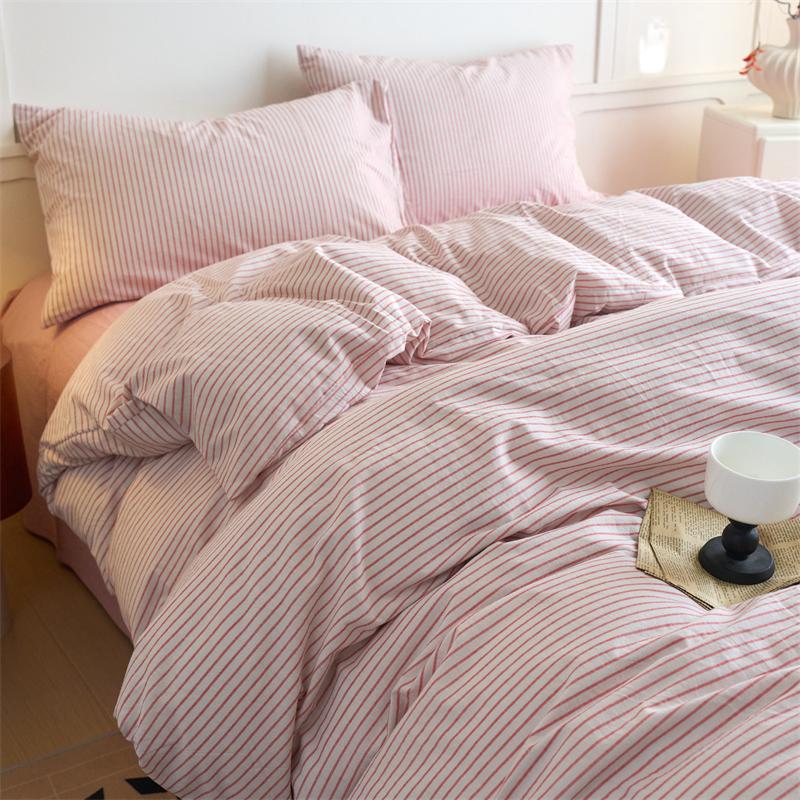 Luxury 100% Cotton Yarn-Dyed 3-Piece Duvet Cover Set (1 Duvet Cover + 2 Pillowcases), Pre-Washed,Stripe Design, Bedding Set