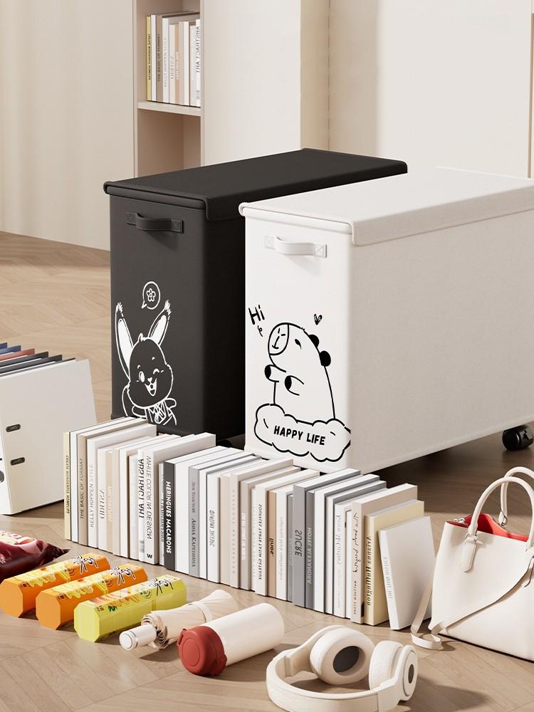 1pc Movable Storage Basket Oxford Cloth Laundry Basket With Pulleys Large Capacity Foldable Office Storage Rack Snacks Trolley
