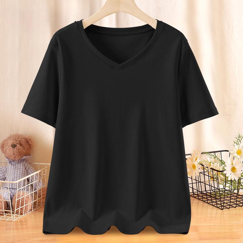 Loose-fit Summer Solid Color Short Sleeve V-neck T-shirt Women's Anti-bacterial Breathable Top Half Sleeve