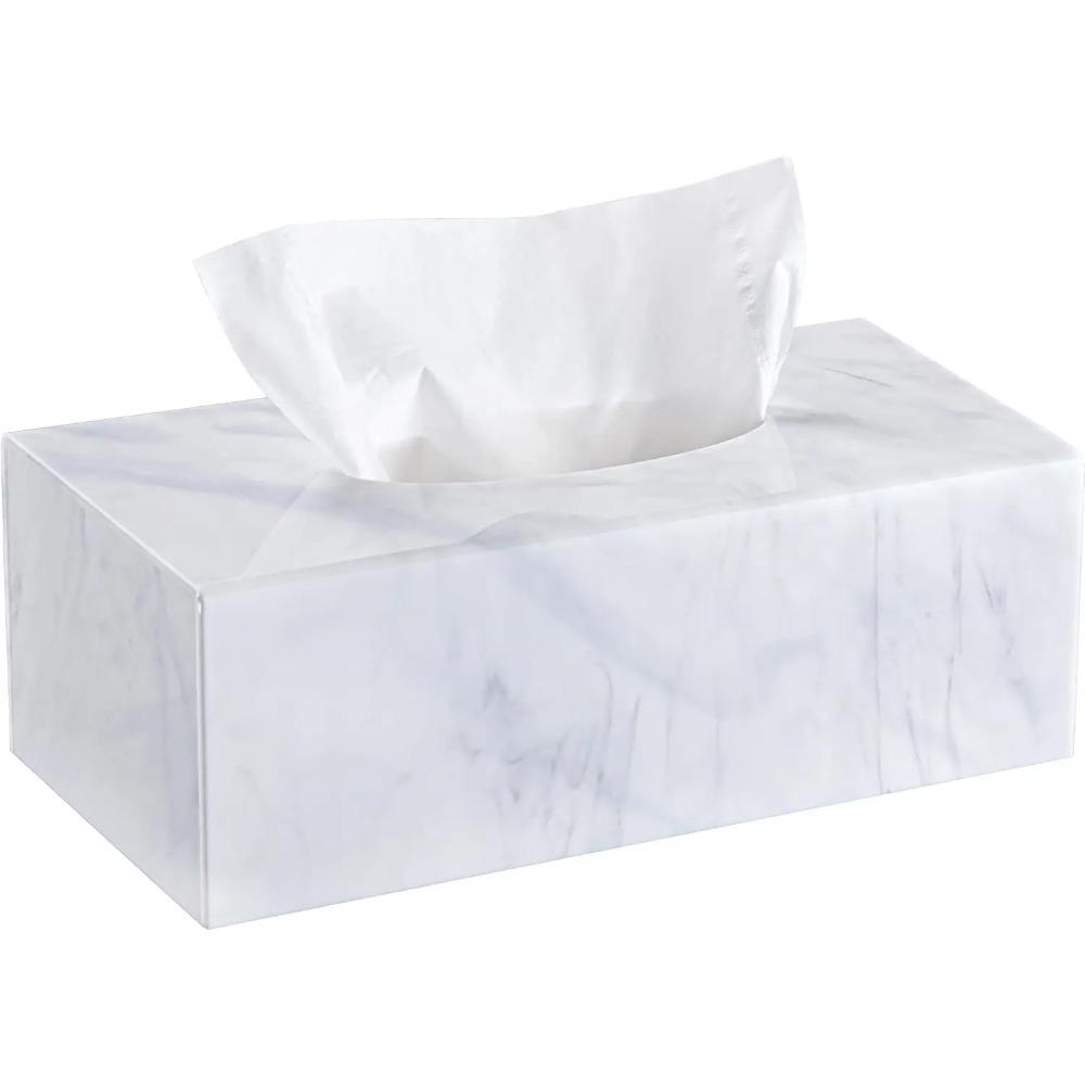 Acrylic Tissue Box Covers with Magnetic Base Dryer Sheet & Mask Organizers for Bathroom Office Car - White Rectangular