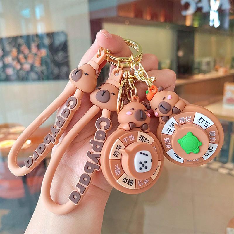 Rotation Capybara Stylish Keychain Panda Apple Heart Keyring Silicone