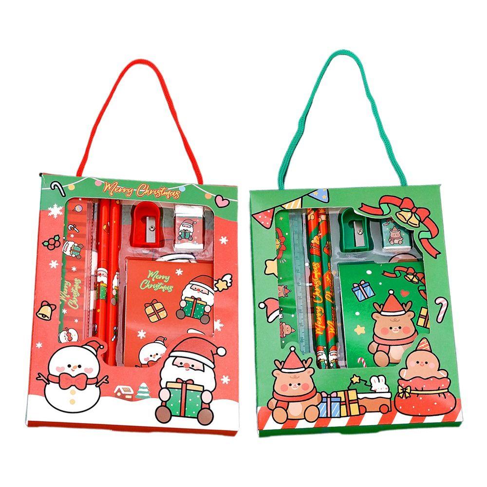 6Pcs/set Kawaii Sharpener Christmas Stationery Set Stationery Erasers Children's Pencils Handheld Study Stationery Set Christmas