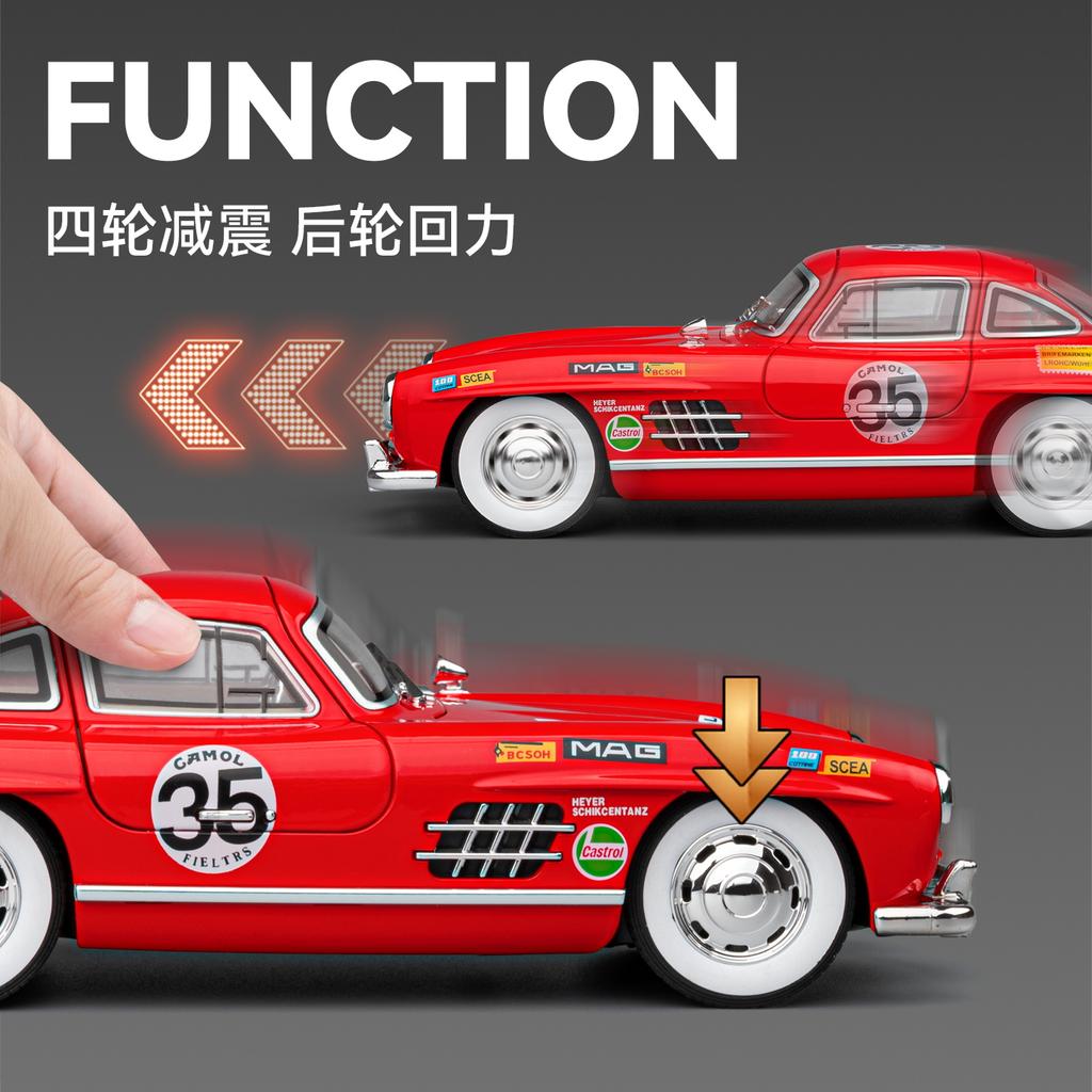 1:24 Mercedes Benz 300SL Flügeltürer W198 Nr.35 Klassischer Rennwagen Legierung Metall Druckguss Modellauto Ton und Licht Rückziehmotor Spielzeug Geschenk