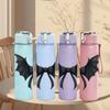 1PC Black Bat Bow Gothic Pattern 750ml Color Plastic Sports Water Bottle Leakproof Flip Straw Lid Suitable for Sports Office Home Use