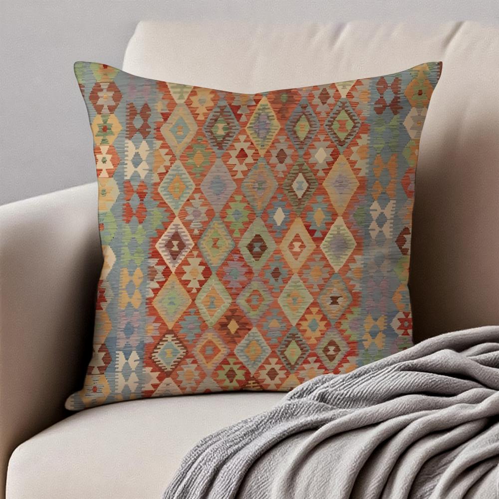 Vintage Navaho Turkish Kilim Pattern Art Cushion Cover Pillowcase Antidustmite Invisible Zipper Short Plush Sofa Cushion