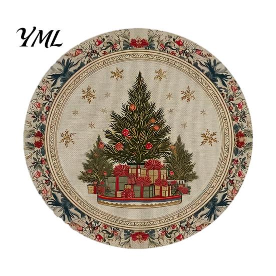 Round Washable Placemats Christmas Placemat, 14 Inch Festive Pattern Anti Slip Tabletop Protector, Heat Resistant Table Pad Insulation Place