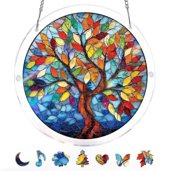 Acrylic Puzzles Sun Catcher Stained Glass Effect Window Hanging Decor Colorful