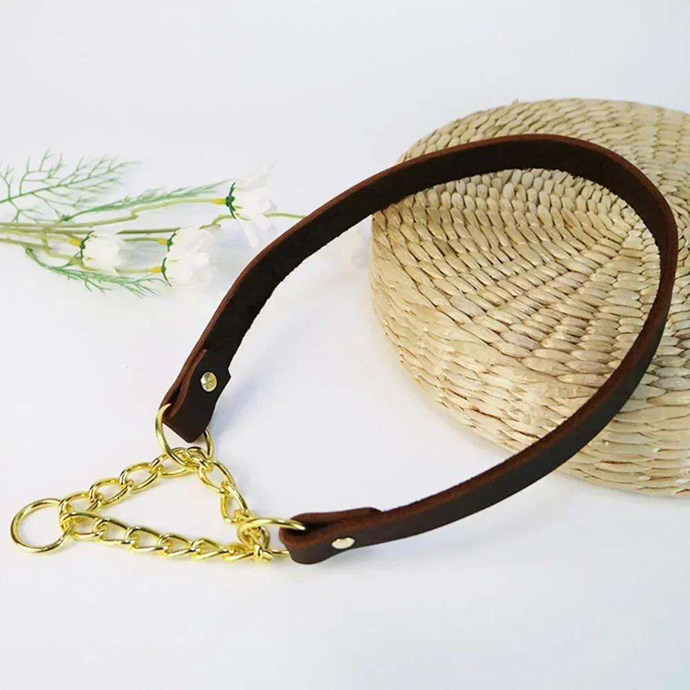 

Ошейники-мартингейлы для собак из натуральной кожи, ошейник для дрессировки собак, цепочка из нержавеющей стали, ошейник-подтяжка для маленьких, средних и больших собак M (neck 33-43cm)