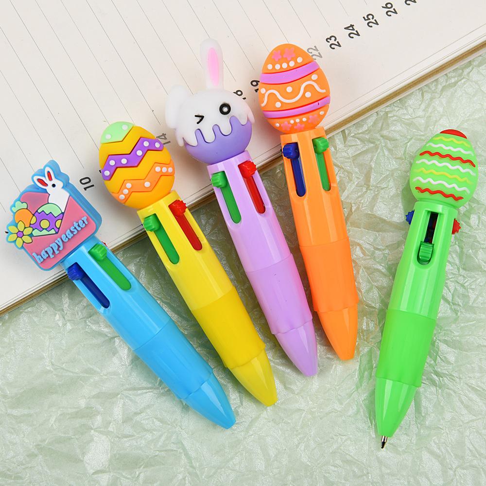 Mini Press Solid Color Four Color Pen Creative High Beauty Student Stationery Easter Cute Press Four Color Account Pen