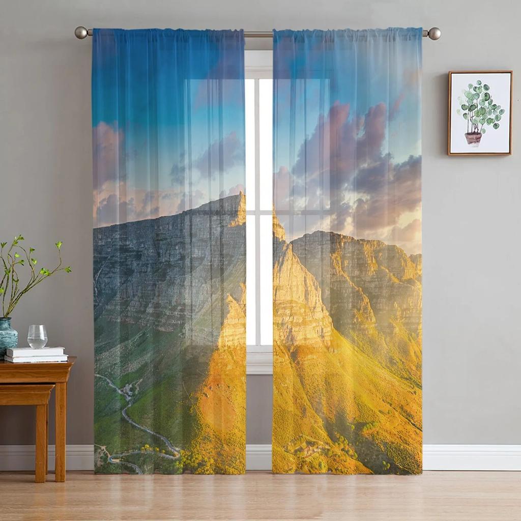 Mountain Pine Woods Sun Tulle Curtains For Bedroom Modern Voile Curtains Home Decoration Window Curtains