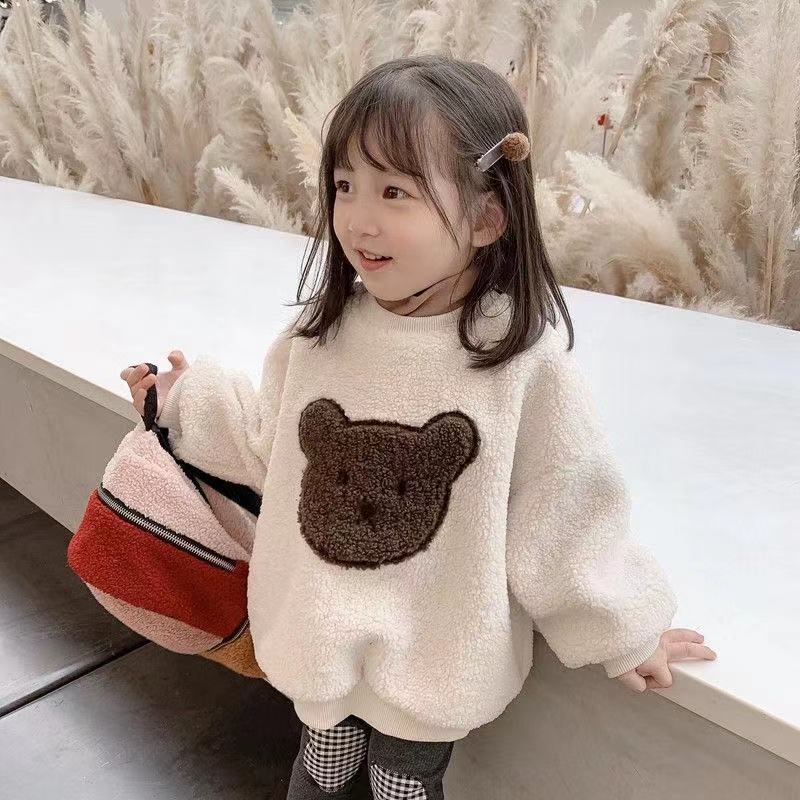 Velvet Hoodie Winter Clothing for Boys and Girls Cartoon Embroidered Velvet Sweater Korean Warm Top