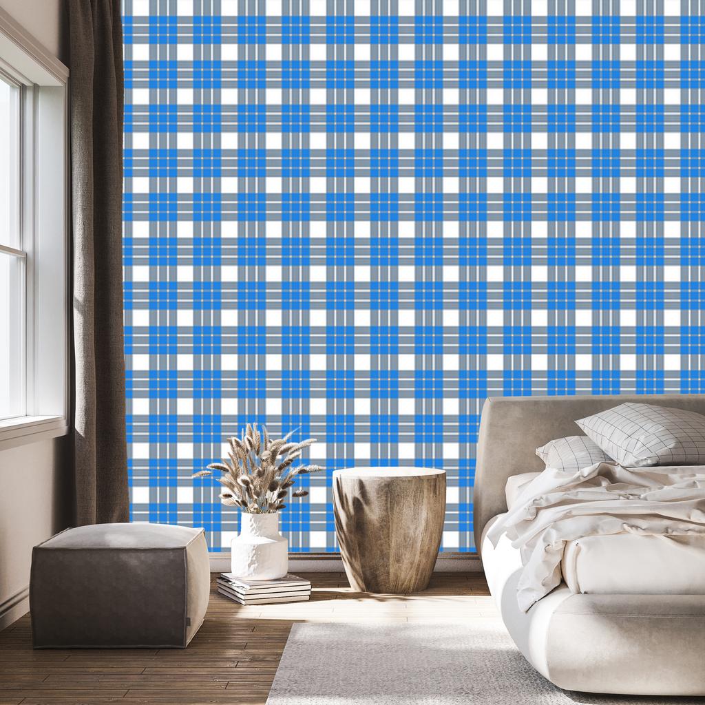 Blue and Azure Checkered Wallpaper for Living Room and Bedroom 50x1000