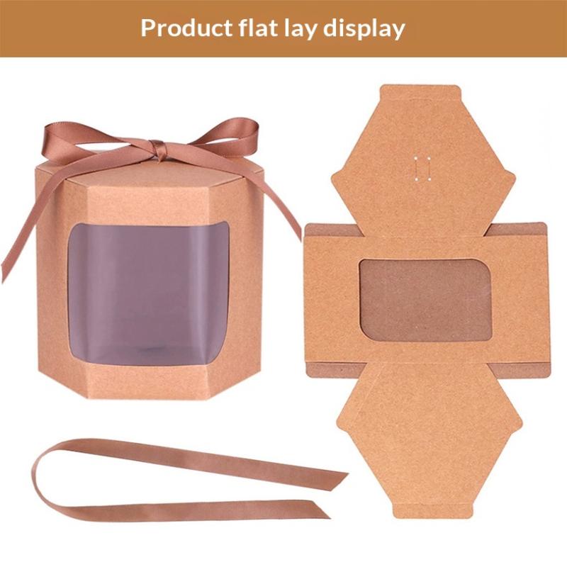 10 Pezzi Scatole per Torta Sacchetti di Carta Confezionamento Scatole Esagonali per Caramelle con Finestra Trasparente in PVC Scatola Regalo di Compleanno Confezioni per Dolci