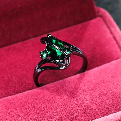 Anello twist romantico con taglio marquise in pietra verde color oro nero, gioielli natalizi, regali di anniversario