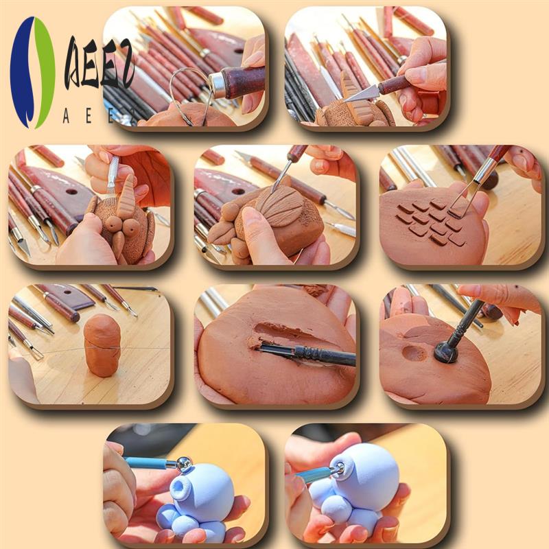 

AEE2-Clay Sculpting Tools, Basic Clay Pottery Carving Tool Kit With Wooden Handles And Tool Bag For Carving, Molding