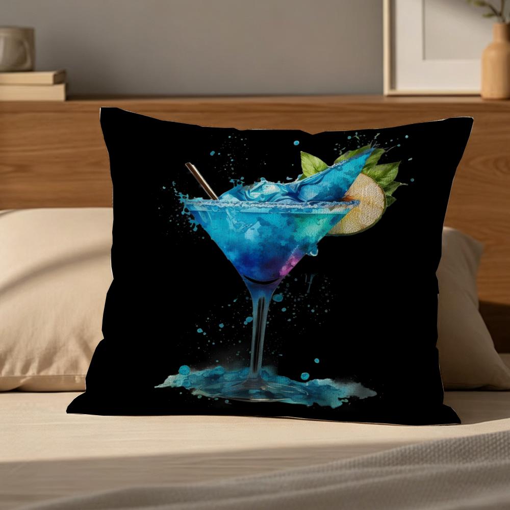 P-Bar Wine Glass Cushion Cover Cushion Cover Pillowcase, Anti-Mite Invisible Zipper, Linen Sofa Cushion