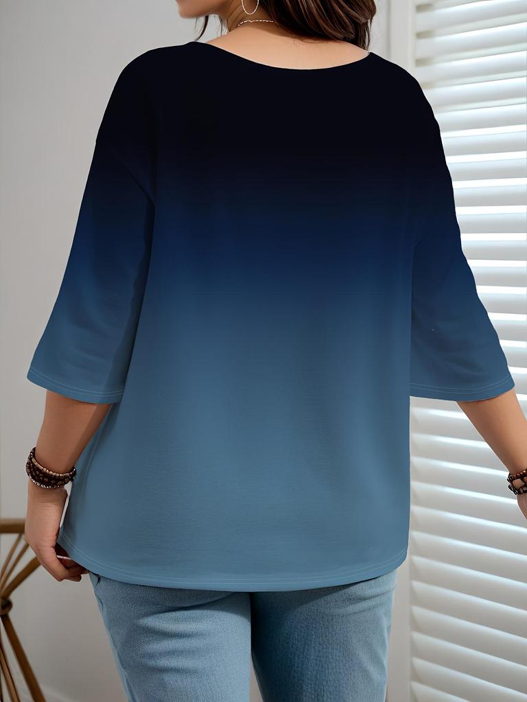 2025 New Gradient Color Women's Casual Round Neck T-shirt - European & American Fashion