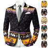Men's Halloween Printed, Business Casual Notched Lapel Jacket, Long Sleeve for Fall Party Wear