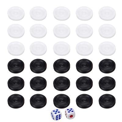 30Pcs 22Mm Plastic Checkers Backgammon Chess Pieces With 2 Dice Board Game Adults Kids Toys For Home New Year Party