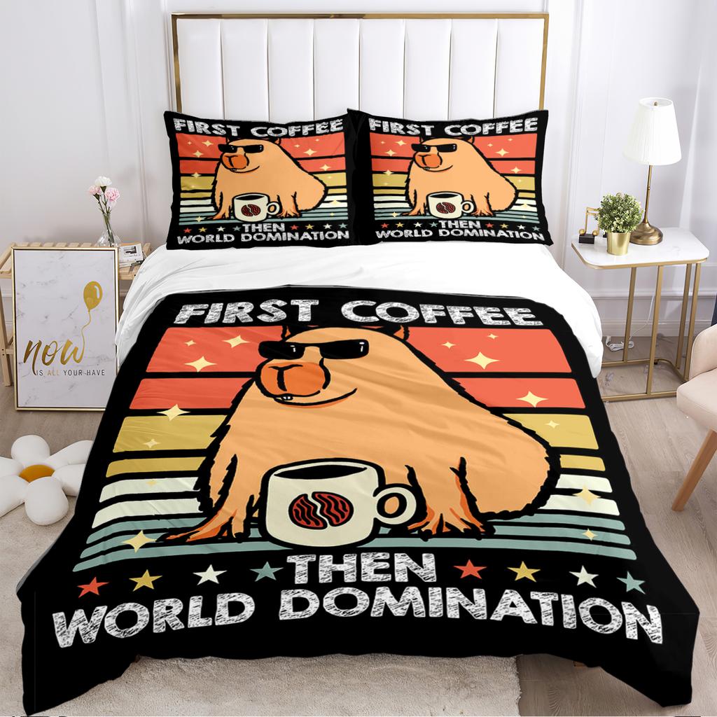 Capybara Cartoon Anime Niedlich Ganzjahres Bettbezug kawaii Bettwäscheset Weiche Deckenhülle und Kissenbezüge Einzel-/Doppel-/Queen-/King-Size