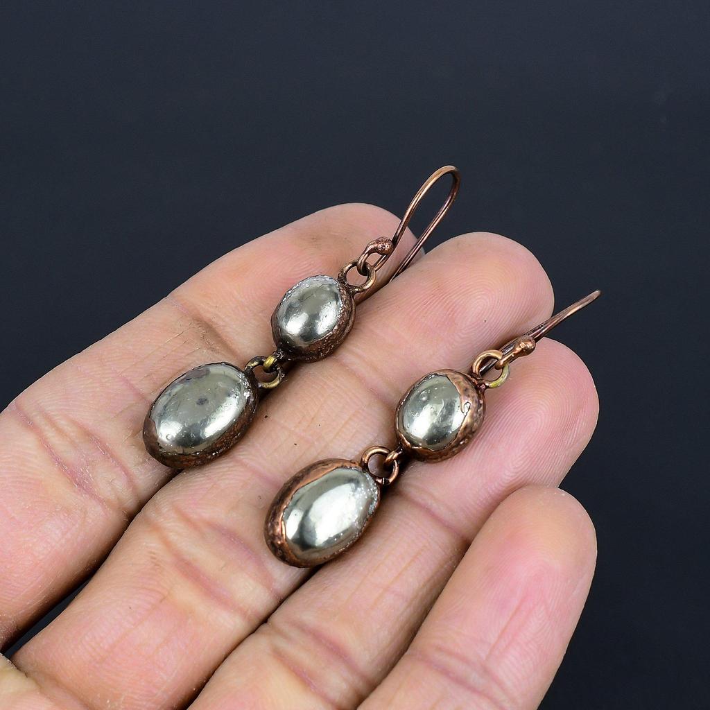 Golden Apache Pyrite Earrings, Copper Electroformed Jewelry, Gemstone Earrings Gift For Her Handmade Dainty Jewelry