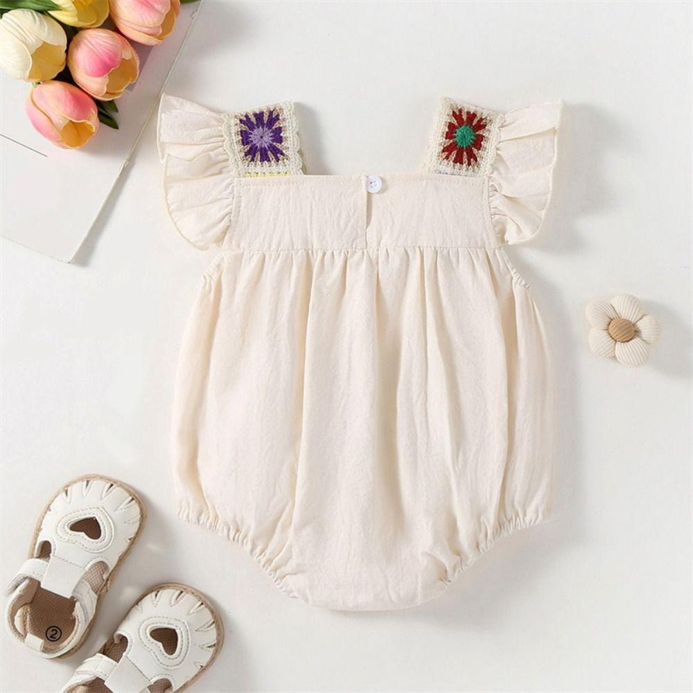 Ruffle Sleeveless Baby Girl Romper Square Neck Infant Bodysuit Onesie Bubble Romper  Summer Clothes