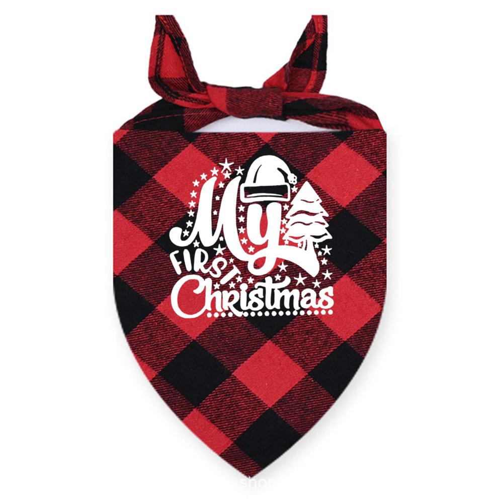 My First Christmas Print Dog Bandanas Large Pet Scarf Pet Bandana for Dog Plaid Bow Ties Collar Cats Dogs Xmas Scarf Accessories