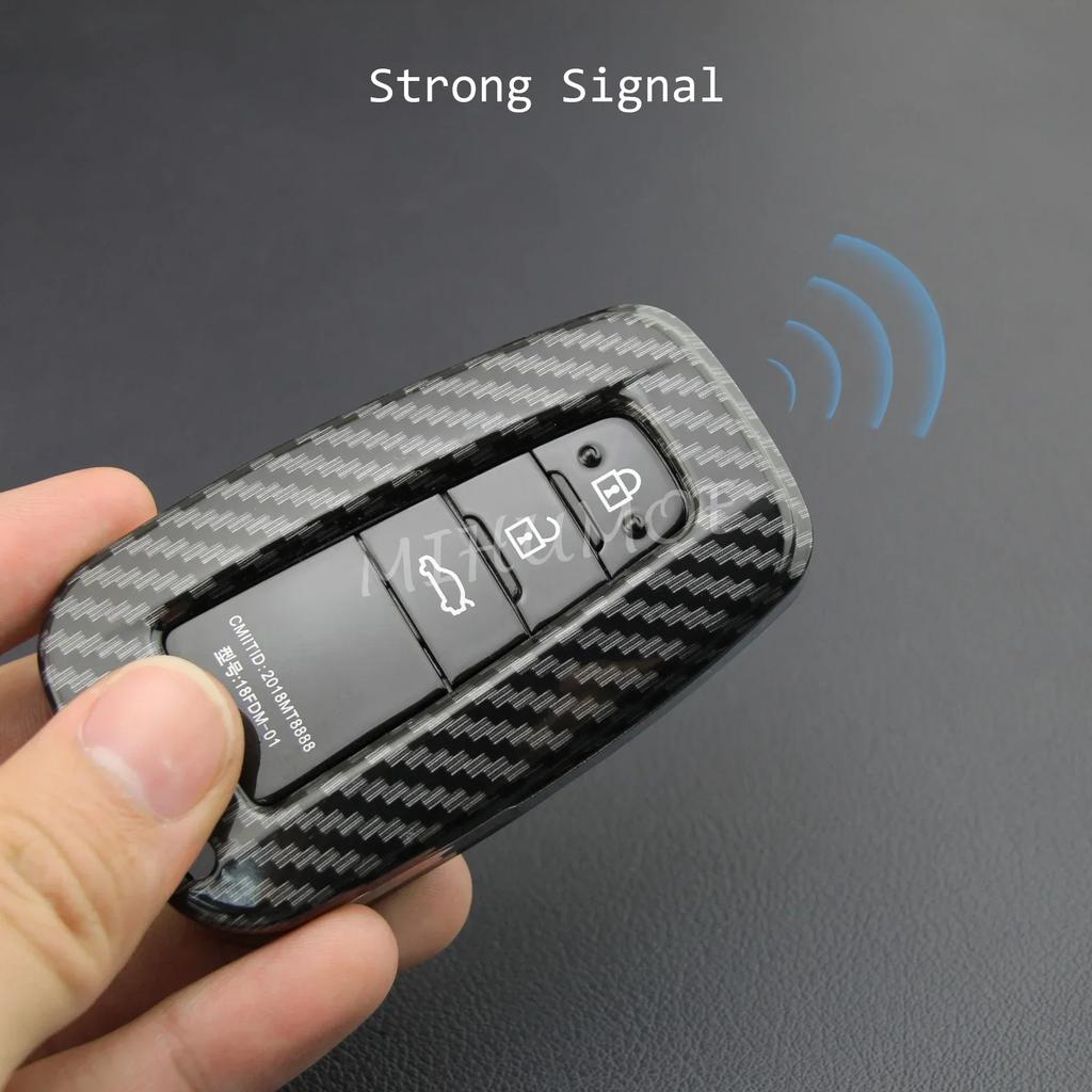 For Toyota Car Key Case Cover Fob Chain Ring Shell Camry RAV4 Avalon Corolla C-HR Prius 86 GT86 Highlander Mirai Carbon Fiber