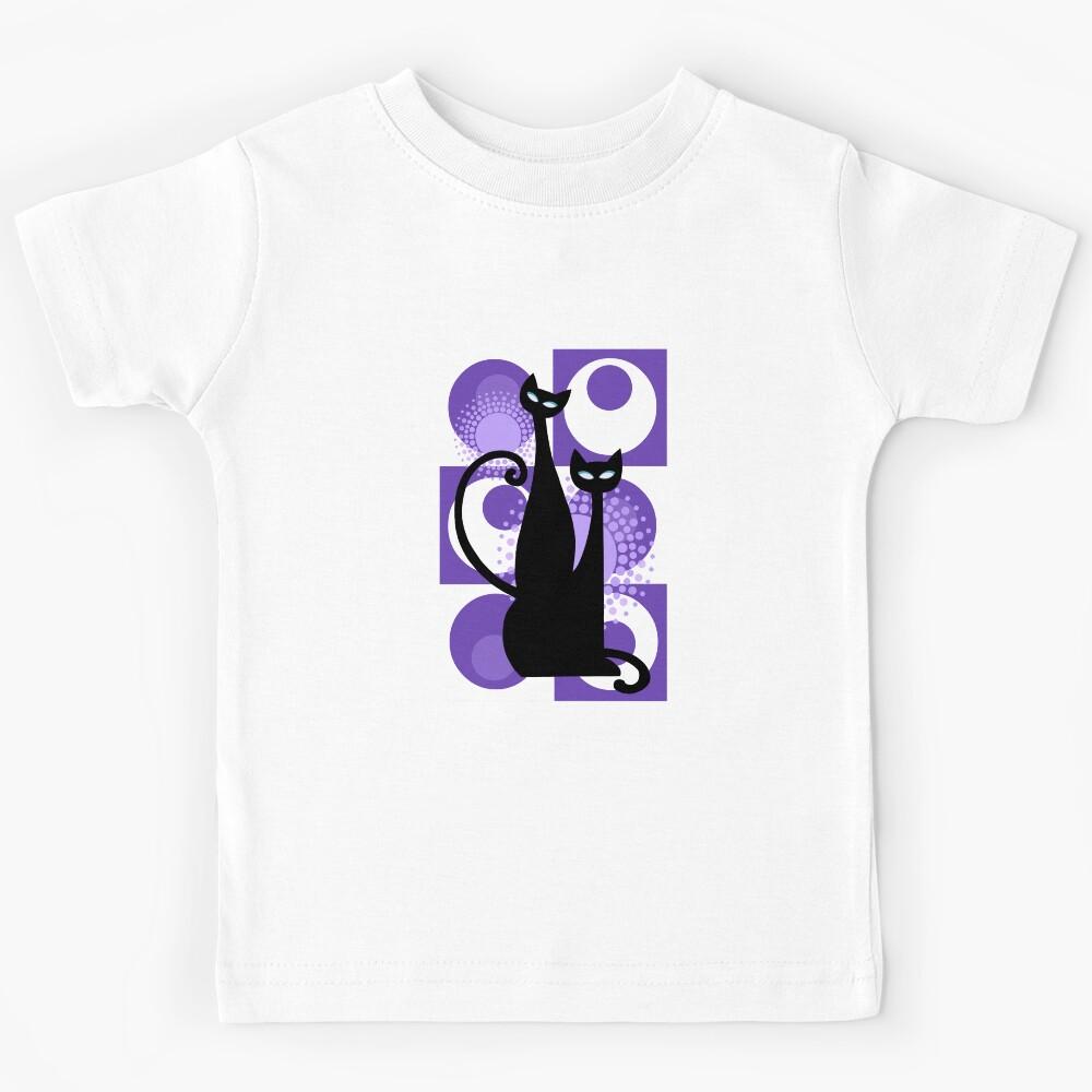 Purple Paradise Atomic Age Black Kitschy Cats Kids T-Shirt 160