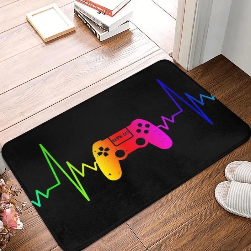 Binary Game Controller Door Mat Small Carpet Blue Digital Effect Design Anti-slip Rug for Tech Gamer Home Decor
