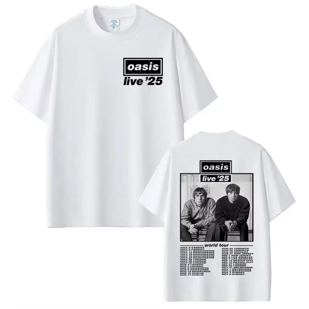 British O-Oasis Live 25 World Tour T Shirt Men Women Vintage Oversized T-shirt  Short Sleeve T-shirts Streetwear