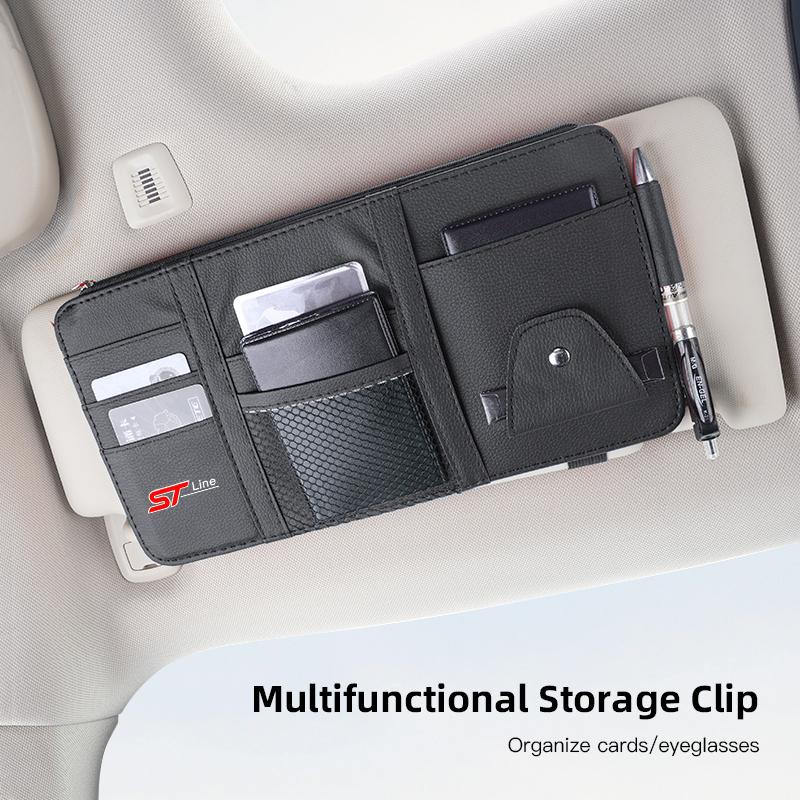 Car PU Leather Sun Visor Sunglasses Ticket Card Storage Bag Accessories For Ford ST Line Focus Fiesta Puma Ranger Kuga MAX F150