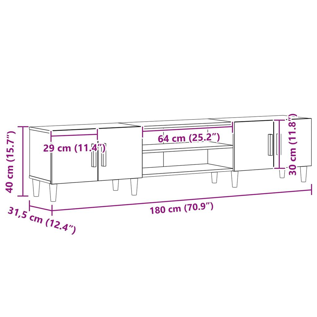 TV Cabinet Black Oak Effect 180 x 31.5 x 40 cm