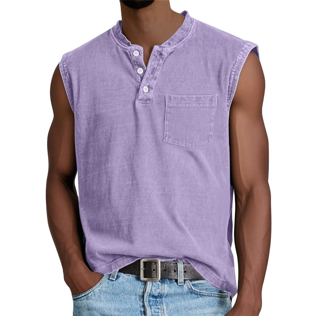 Chaleco Deportivo de Verano para Hombre de Color Sólido con Bolsillo y Botones Chaleco Deportivo Casual para Hombre