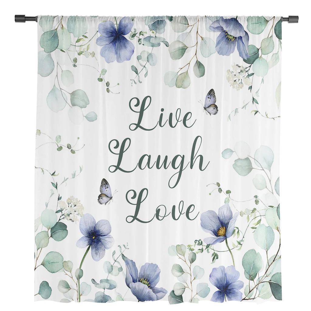 Ins Style Eucalyptus Tulip Flowers Leaves Sheer Curtains For Living Room Bedroom Tulle Curtain For Kitchen Voile Blind Curtain