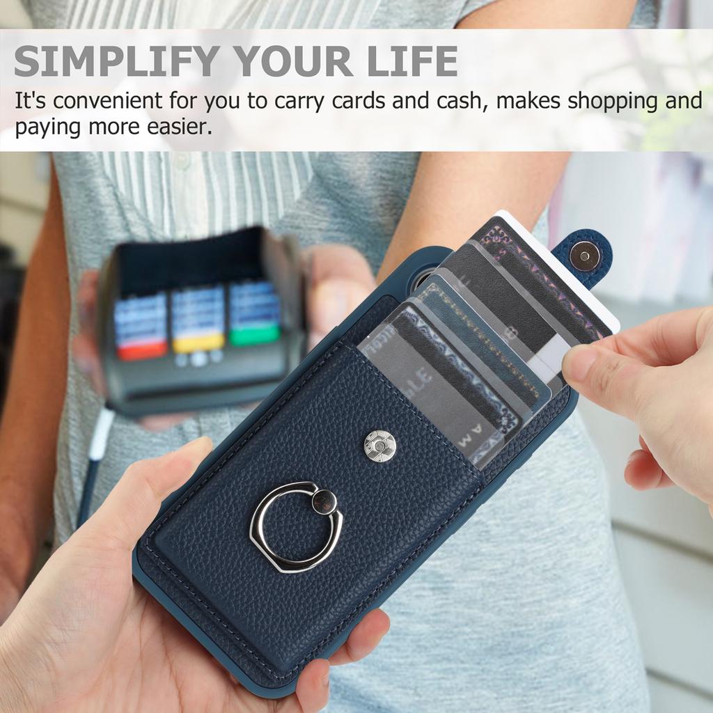 For iPhone 16e Case with Ring Kickstand Drawing Type Card Slots Leather Back Cover