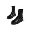 Charles & Keith Small CK PU Synthetic Leather Studded Round Toe Back Zipper Elastic Ankle Boots 3.8cm Women ankle boots Black CK1-90380144-1