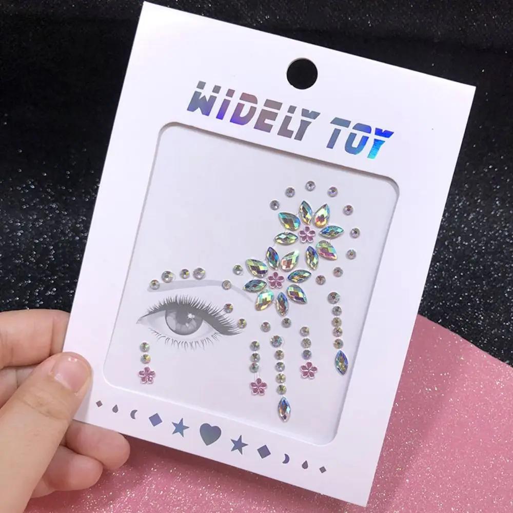 Glue Free 3D Rhinestones Sticker Fake Tattoo Disposable Crystal Facials Sticker Glitter Waterproof Temporary Tattoo Sticker