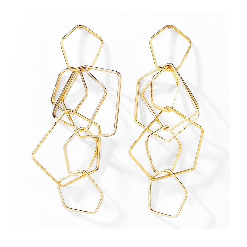 Übertriebene Unregelmäßige Quadratische Rhombus Mehrschichtige Metall Geometrische Hohle Lange Hängeohrringe für Frauen Schmuck Weihnachten Brincos