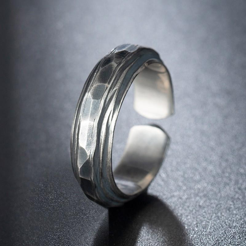 Adjustable Open Ring Men Women Vintage Rock Texture Geometric Skull Design Plated Unisex Finger