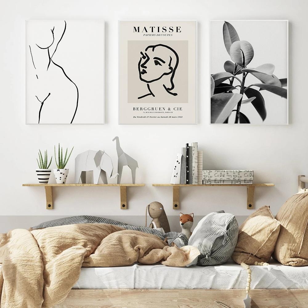 Póster e Impresión Mujer Hermosa Naturaleza Con Líneas Arte de Pared Imágenes Matisse Abstracto Pintura en Lienzo Decoración Nórdica para el Hogar