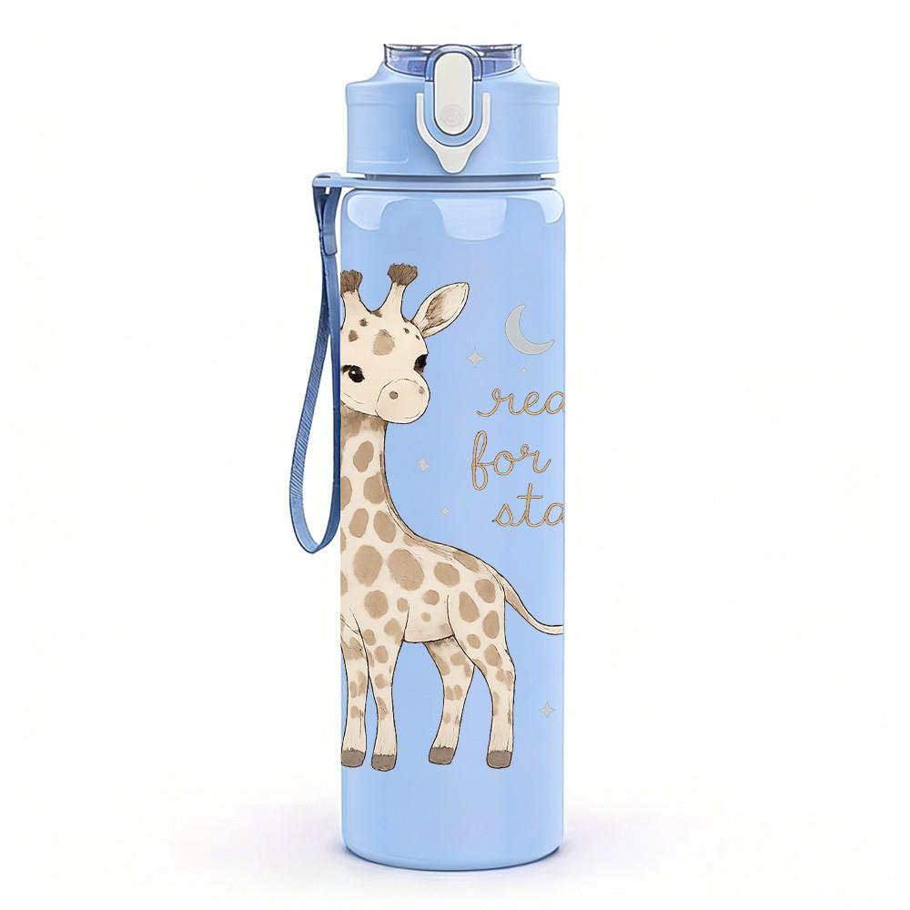 1PC Gentle Standing Giraffe 750ml Color Plastic Sports Water Bottle Leakproof Flip Straw Lid Suitable for Sports Office Home Use