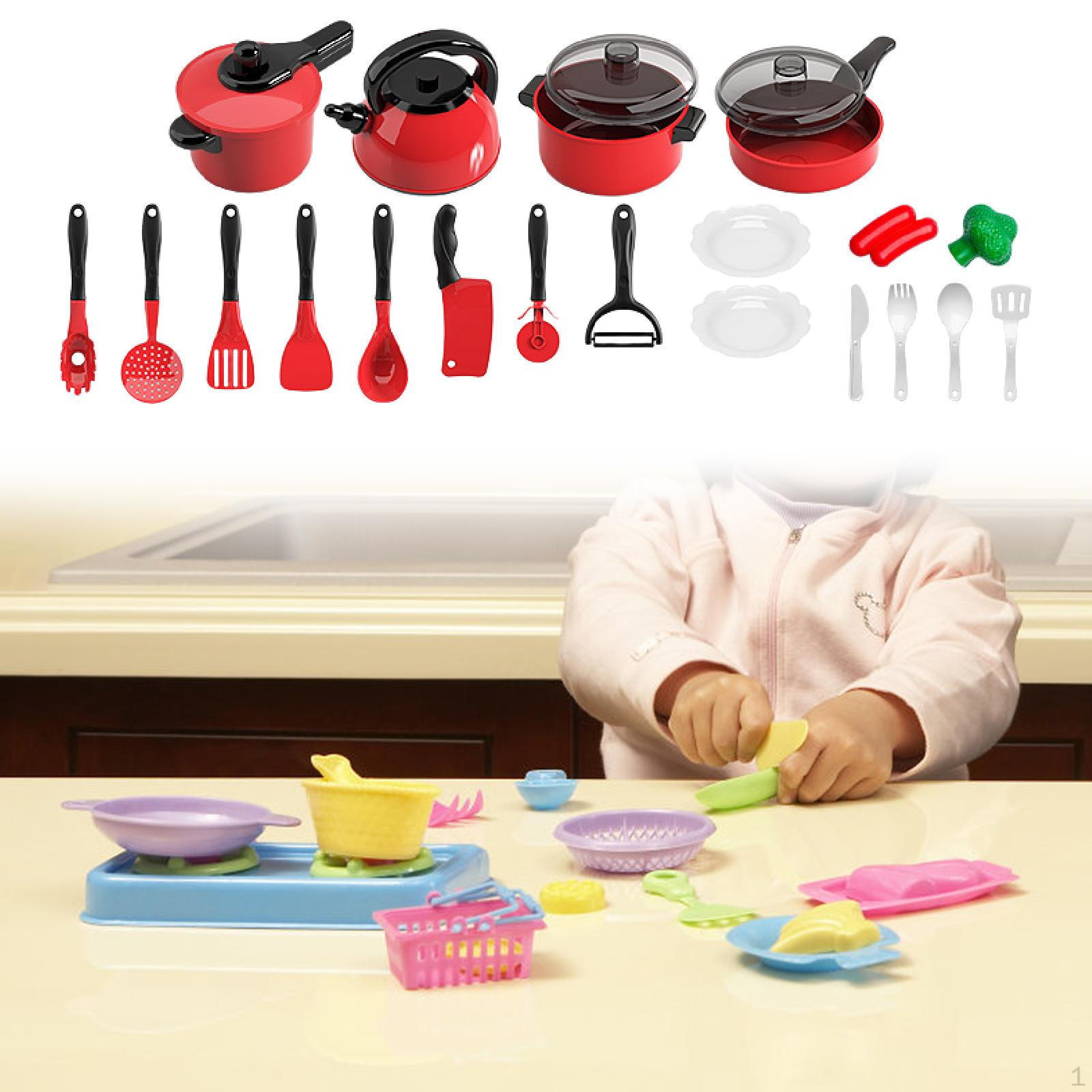 

Детские игровые кухонные аксессуары Набор продуктов с кастрюлями и сковородками Реалистичный обучающий подарок Веселье 22PCS