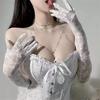 Siatkowe rękawiczki bez palców z kokardą dla kobiet Koronkowe rękawiczki z falbanką Mitenki JK Lolita Kawaii Białe rękawiczki Ochrona przed UV Y2k