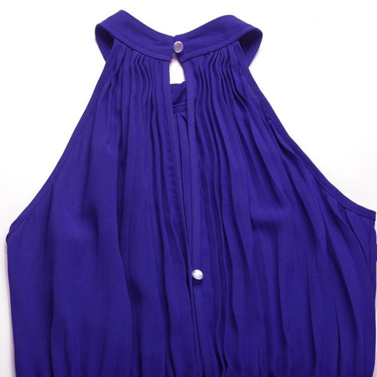 Women Summer Halter Sleeveless Lace Up Slim Wide Jumpsuit Pleated One Piece Trousers