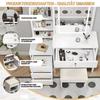 Stylish dressing table with mirror and lighting, including soft stool, 3-color adjustable lighting, 4 drawers, white, W85/H130/D36cm.