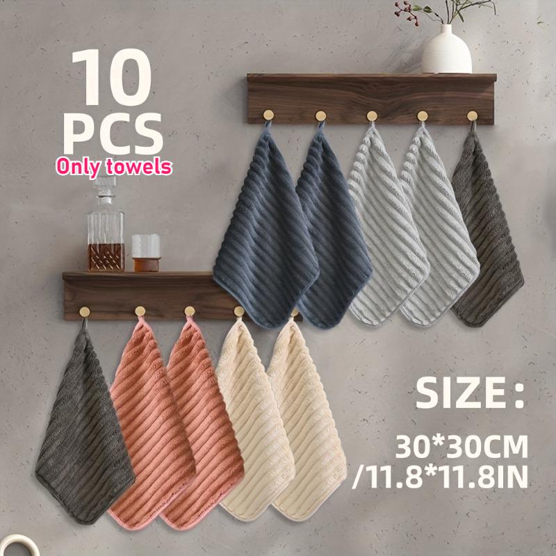 

10pcs Soft Quick-Dry Flock Striped Hand Towels for Kitchen & Bathroom & Daily Use Hanging Bath Towel Super Absorbent 30cm X 30cm