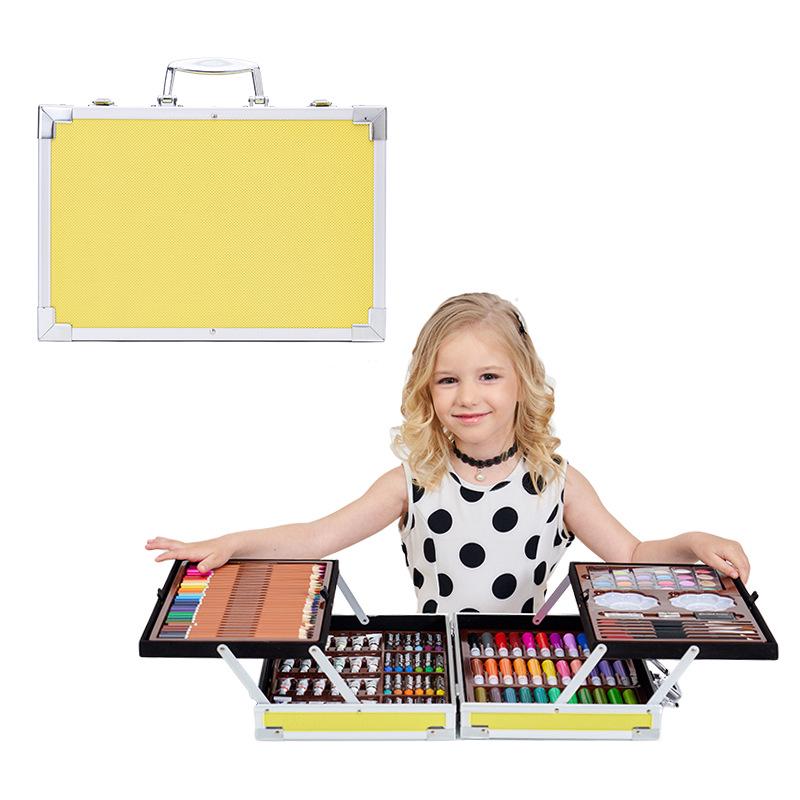 200-Piece Portable Art Set: Watercolor Pencils, Crayons, Acrylic Paints & Colored Pencils in Aluminum Box for Kids