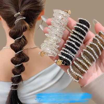 Corda per capelli con linea telefonica, per donne, con cristalli, per coda di cavallo, elastici alti, per ragazze, in resina, per capelli, accessori per capelli