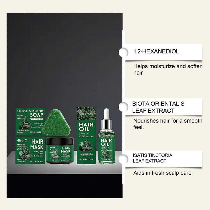 Hair Mask + Shampoo Soap + Hair Growth Oil, Usman Grass & Leaf of Oriental Arborvitae, Moisturizing, Hydrating, Repair & Growth, Natural Hair Growth T